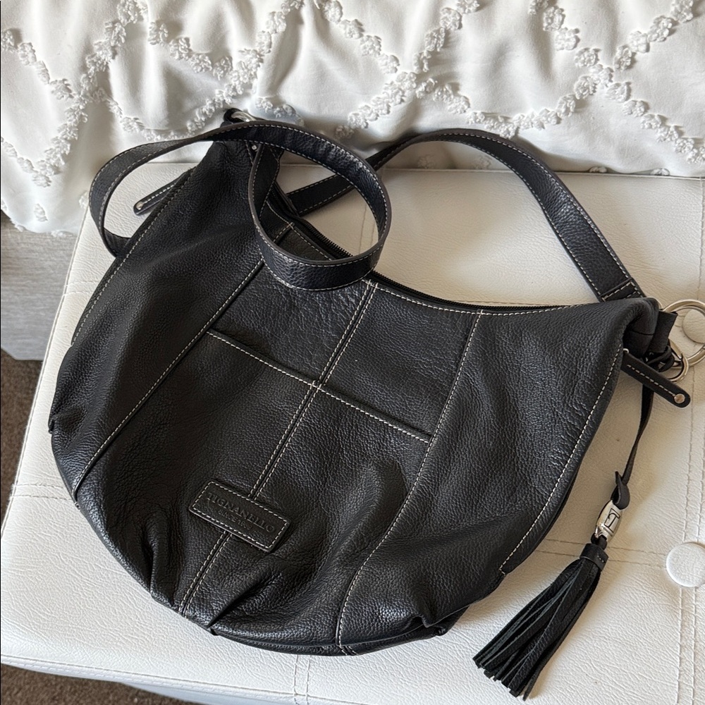 Tignanello Black Genuine Leather Hobo Bag
